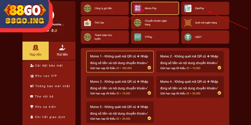 Nạp Tiền 88GO - Đa Dạng Phương Thức Thực Hiện Cho Hội Viên 2 Hướng dẫn quy trình nạp tiền 88GO qua ví điện tử