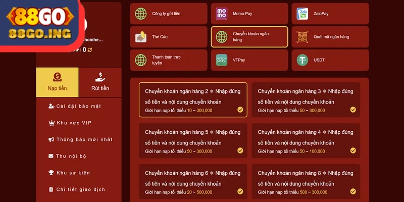 Nạp Tiền 88GO - Đa Dạng Phương Thức Thực Hiện Cho Hội Viên 3 Nắm bắt lưu ý quan trọng khi tiến hành nạp tiền 88GO